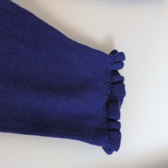 Kate Spade Womens Large Ruffle Crewneck Sweater Blue Preppy Coquette Classic - Picture 4 of 8